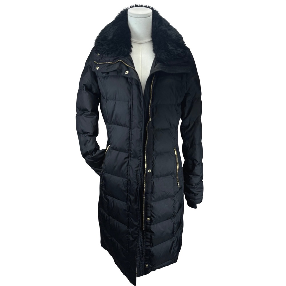 Cole Haan Down Puffer Jacket Black Faux Fur Removeable Collar Winter Coat Sz M